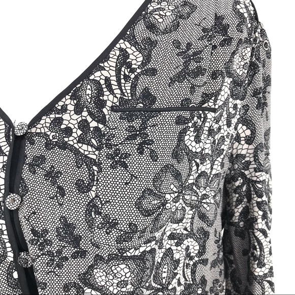 Rebecca Taylor Gray Black Silk Lace Print 100% Silk Long Sleeve Dress - Picture 4 of 10